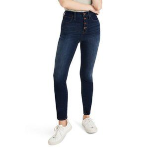 10-Inch High Waist Button Front Skinny Jeans